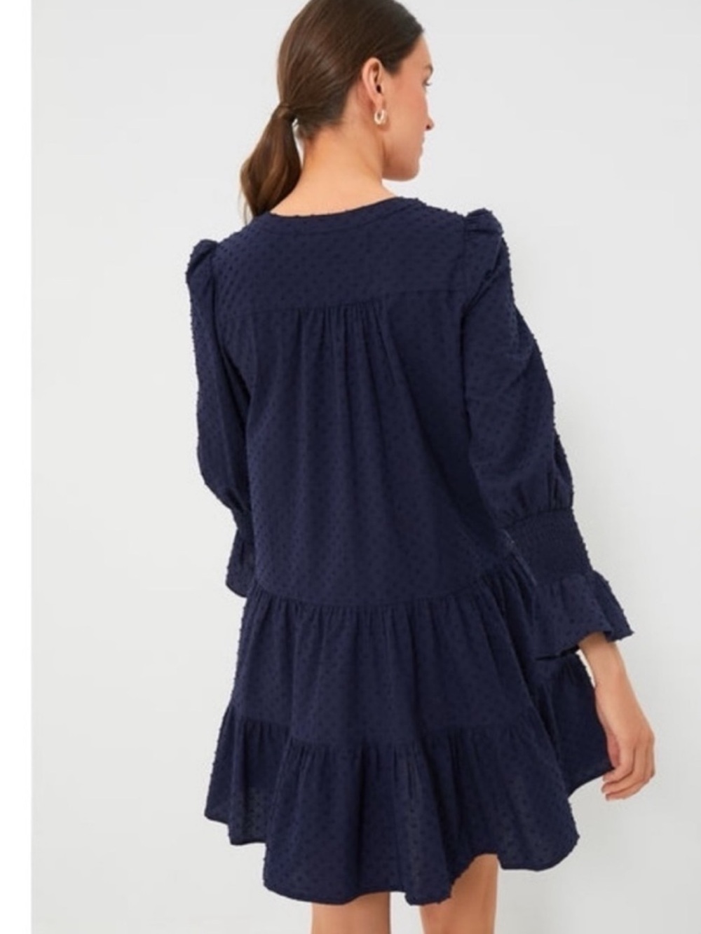 NWT Pomander Place Navy Swiss Dot Tiered Mini Dress XXL Puff Sleeve - Picture 2 of 7